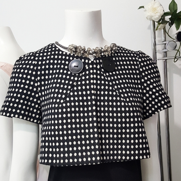 🔖H&M 90's-Y2K🌺BW Wool Polka-dots  Couture Bolero Cropped Jacket - Picture 2 of 10
